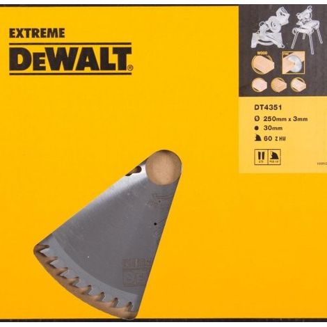 DeWalt DT4351-QZ - Lama per sega circolare fissa, 250 x 30 mm, 60 D ATB e 10°.