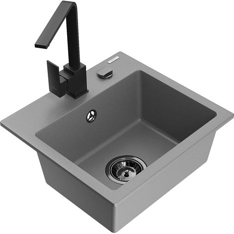 Mexen Milo 1-Becken-Granit-Spüle mit Mischbatterie Rita, Grau - 6505-71-670300-70-B