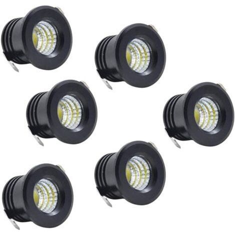 Lot de 6 mini spots encastrables LED noirs – 3W blanc chaud – Pour plafonnier et armoire – Installation facile – Diamètre 38mm (1/5)