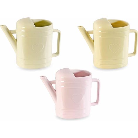 Vasi a forma di innaffiatoio in ceramica lucida in colore pastello con cuore in rilievo, set da 3 pezzi, cm 25 x 12,5 x 19,5 H