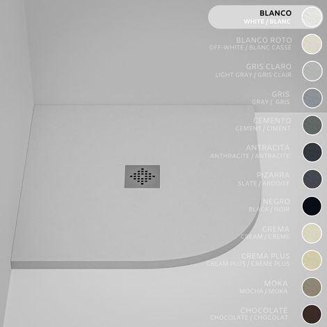 Plato de ducha Semicircular SOULHOME Resina y Carga Mineral Antideslizante 70x70 cm Blanco - Rejilla Inox (1/5)