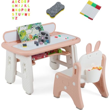 Kinder-Maltisch- und Stuhlset mit verstellbarer Höhe, Rosa