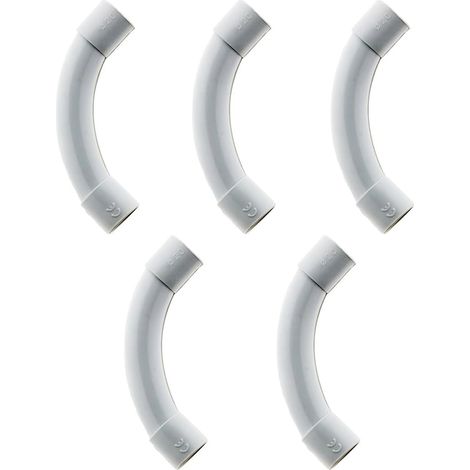 Coudes pour Tube IRL - Lot de 5 - PVC Rigide Gris - Protection Câblage Électrique - Intérieur et Extérieur - Diamètre 25mm (1/4)