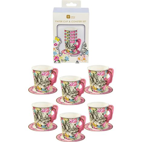 Talking Tables Carta Tazze per tè e Piattini Alice nel Paese delle Meraviglie Stoviglie per Feste di Compleanno, Baby Shower, Colori Misti, 12, Multi-Colour, Set da 24 Pezzi, unità (1/4)