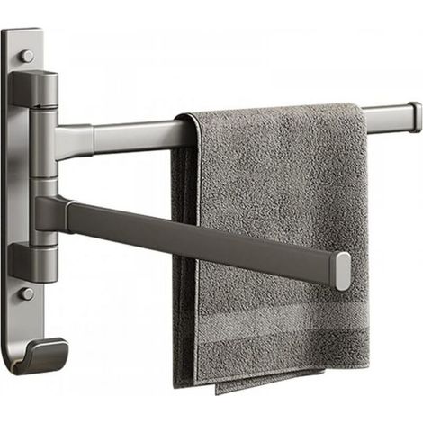 Porte-serviettes pivotant avec crochet, mural pivotant à 180°, porte-serviettes en aluminium, gris (2 bras) (1/5)