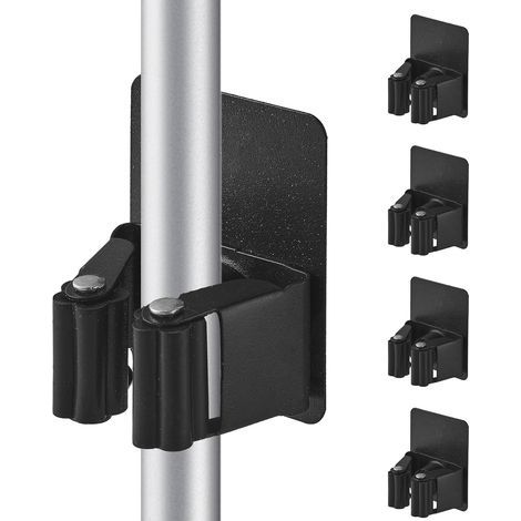 4-teiliger Wandbesenhalter, selbstklebender Wandbesenhalter aus Edelstahl, kein Bohren erforderlich, für Küche, Badezimmer, Kleiderschrank, Garten, Garage (Schwarz) (1/5)