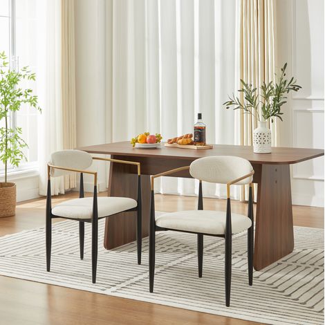 Esszimmerstühle 2er-Set mit Stoffkissen, Metallgestell, Beige, Schwarz- und Goldakzente HAVRYA (1/5)