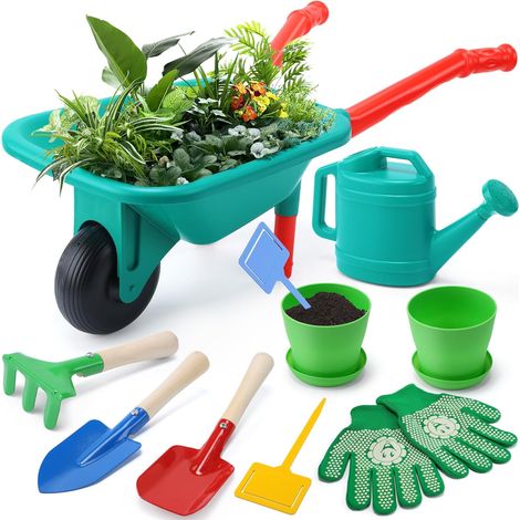 Cute Stone Ensemble de Jardinage pour Enfants avec brouette Jouet, Outils de Jardinage et kit de Jardinage pour Tout-Petits avec Gants, Pots et arrosoir, Jouets de Jardin pour garçons et Filles (1/5)