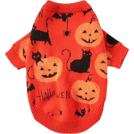 1 pull citrouille pour chien ou chat, costume d'Halloween, tricoté en coton, taille L, motifs festifs (1/5)