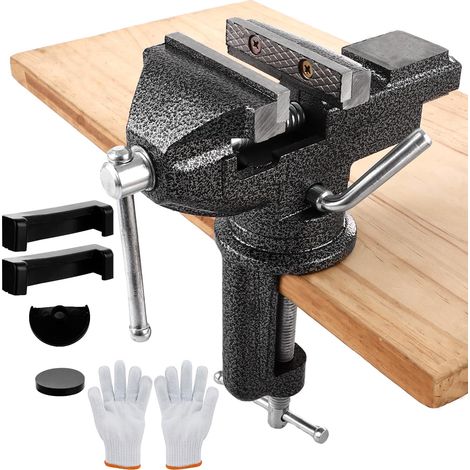 Étau de 60 mm, étau à base pivotante à 360° pour établi, étau de table robuste pour travail du bois, coupe, conduit, travail des métaux, sciage - Noir (1/4)