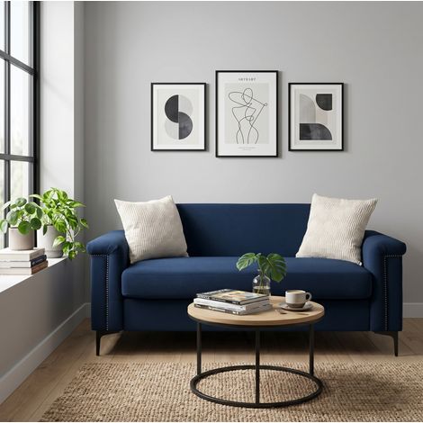 Canapé 2 places en tissu effet lin azul 172 cm con patas metálicas negras (1/5)