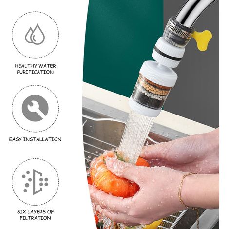 Filtro per l'acqua del rubinetto al carbone attivo in 2 pezzi, filtro girevole a 360 gradi per cucina e bagno, per rimuovere le impurità dell'acqua e addolcire l'acqua dura. (1/4)
