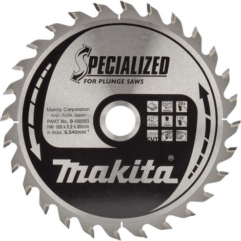Lame de scie circulaire Makita, spéciale pour scies plongeantes 160 x 20 mm - 28 dents (1/2)
