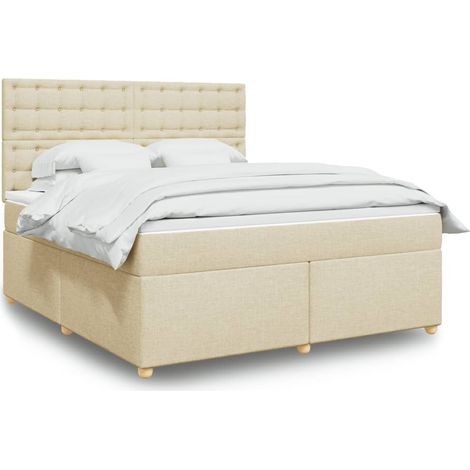 vidaXL Sommier à lattes de lit avec matelas Crème 180x200 cm Tissu (1/5)