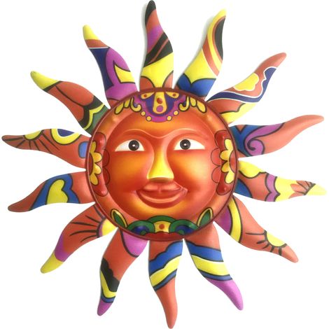 Sun Wall Art - 32.3 Cm Diameter Metal Sun Face Decor - Indoor Outdoor Garden Wall Hanging - 1 Piece (1/5)
