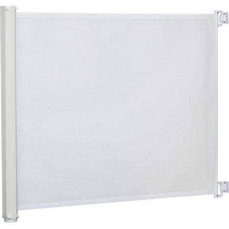 Barrera de seguridad retráctil para perro escaleras 115 x 83 x 5 cm ahorradora de espacio moderna y elegante en textileno blanco 210007386 (1/5)