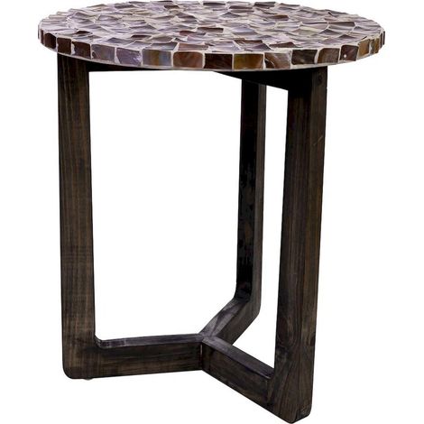 table d'appoint contemporaine bois et capiz brun blanc - brun capiz bois foncé et blanc (1/5)