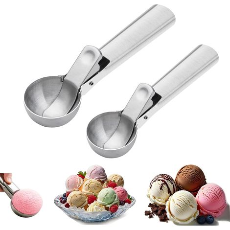 Cuillère à glace - Cuillère à Crème Glacée - Inoxydable cuillere a glace,avec gâchette Facile,Pour ramasser de la crème glacée, de la pâte à gâteau (1/5)
