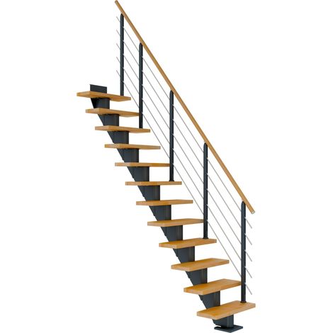 Dolle Mittelholmtreppe Frankfurt Gerade Buche, geölt 65 cm breit für Geschosshöhen 222 – 258 cm UK Metall Anthrazit inkl. einseitigem Designgeländer