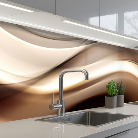 REVETEMENT MURAL DE CUISINE, CRÉDENCE DE CUISINE Vagues - Abstrait - Beige chaud 400x60 cm