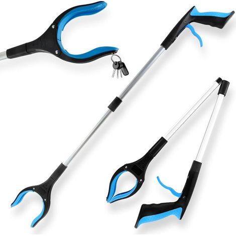 83 cm Ramasse-objets télescopique en aluminium de avec tête rotative à 360°, poignée ergonomique et embout magnétique pour la collecte des déchets (bleu) (1/5)