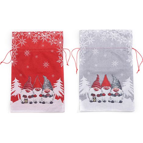 Weihnachtsgeschenktüten mit Kordelzug, Weihnachtsgeschenktüten, Apfel-Geschenktüten 5737cm 2Stk Grau, Rot