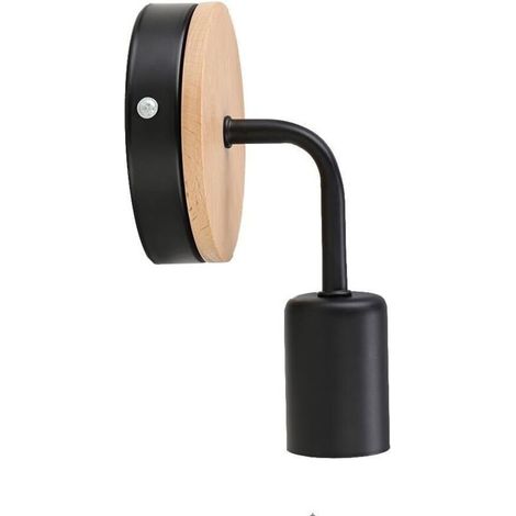 ZOLGINAH Nordique LOFT Moderne Contemporaine E27 LED Applique Spot Mural en Bois Massif & Fer Forgé Chambre Salon Chevet Escaliers Applique (Noir)