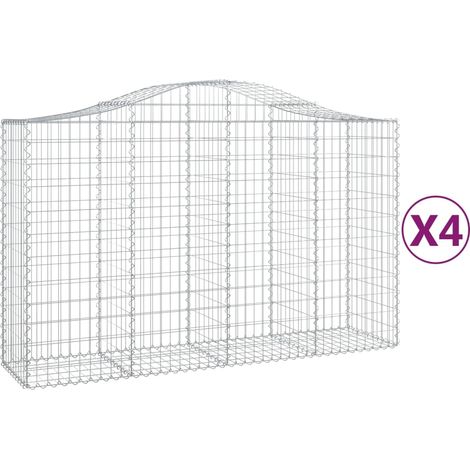 Set 4 cestini per gabbioni recinzione a gabbia muro di contenimento ad arco 200 x 50 x 120/140 cm ferro zincato Argento 020041438