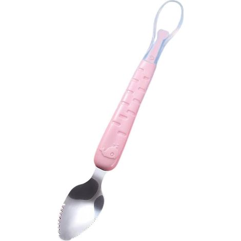 Cuillères pour bébé légères et confortables en silicone, multifonctionnelles, pour la table à la maison ou au restaurant, rose. (1/5)