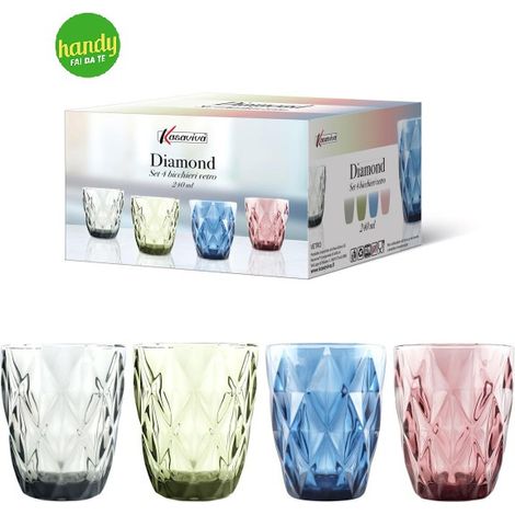 Set 4 Bicchieri Diamond Kasaviva in vetro multicolore 240 ml