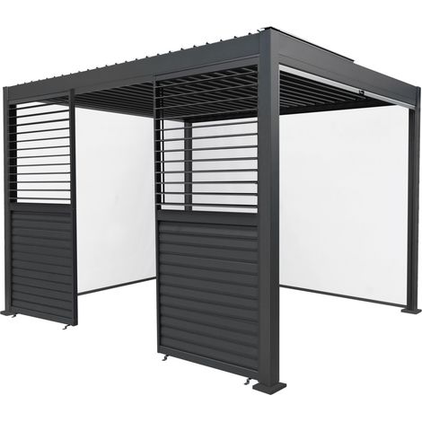 Metal Pergola 3 x 3m Anthracite Grey With 4 Retractable White (1/5)