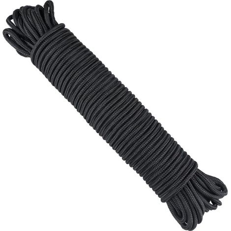 Paracorde 6mm Noir, 30M Corde en Nylon épaisseur pour Bateau Gonflable, Linge, d'auvent, pour Attacher Le Jardin, Projets d'artisanat, Camping en Plein Air (1/5)