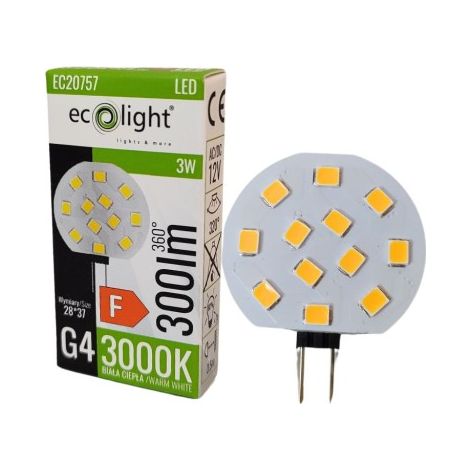 Ampoule LED G4 3W 12V 3000K 280lm sans scintillement Ecolight