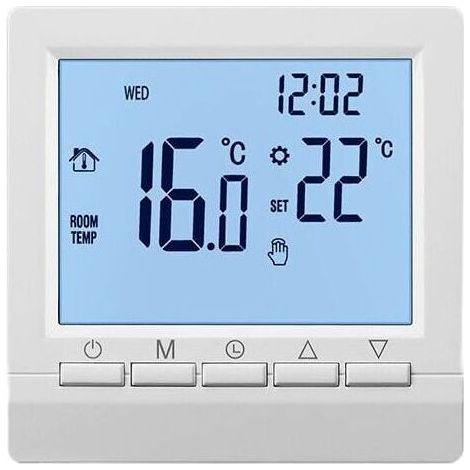 Calentador de gas inteligente, termostato programable, con retroiluminación blanca, apto para calderas con cable - Funciona con pilas. (1/4)
