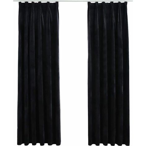 Tende Oscuranti con Ganci 2 pz Nere in Velluto 140x225 cm DAS813190 (1/5)