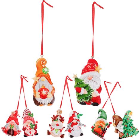 8 Stück Weihnachtsanhänger, Weihnachtsdekoration, Kamin, CD, Weihnachtsmann, Weihnachtsbaumanhänger, Weihnachtsfeier, Ornament, Weihnachtsdekoration zum Aufhängen, Kunstharz, zum Aufhängen, Weihnachts