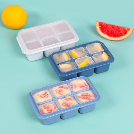 Mini bac à glaçons avec couvercle, moule en silicone 6 cavités, boîte (1/5)