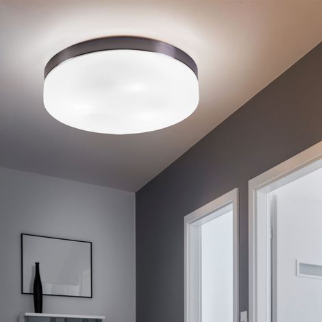 Plafoniera da soggiorno a 3 luci lampada da soffitto in vetro bianco plafoniera in metallo, nichel opaco rotondo, 3x LED 4W 320Lm bianco caldo, DxH 30x6,5 cm