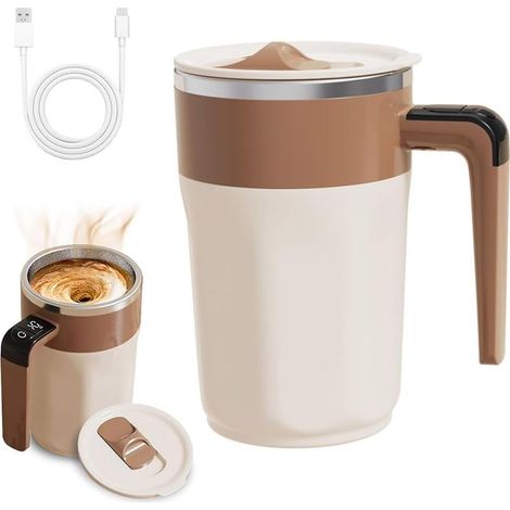 Tasse à café auto mélangeuse de 400 ml avec couvercle, mélangeur magnétique automatique avec affichage de la température LCD, tasse à mélanger électrique pour café, lait, thé, chocolat chaud (1/5)
