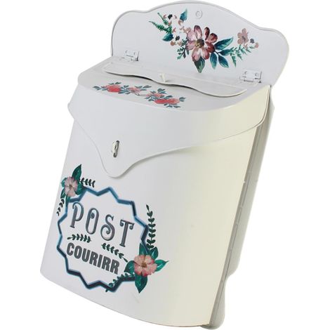 Boîte aux lettres murale en fer antique résistant aux intempéries avec porte verrouillable pour décoration extérieure de jardin et terrasse (1/5)