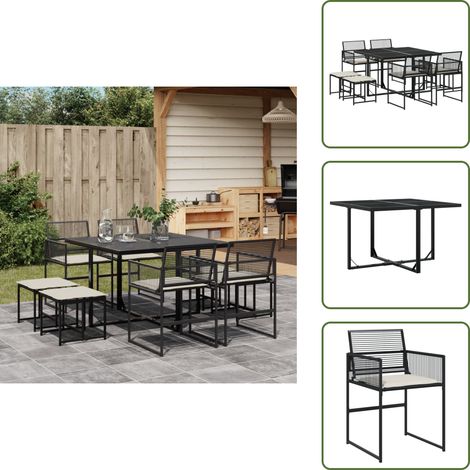 9-tlg. Garten-Essgruppe mit Kissen Schwarz Poly Rattan - Gartensessel - Gartenmöbel Set - Outdoor Esstisch - Terrassenset - Gartenlounge
