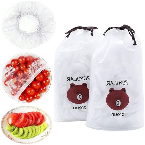 Lot de 200 sachets fraîcheur en plastique, couvercles de bols élastiques et réglables, bouchons de cuisine universels pour la préparation des restes et des repas. (1/4)