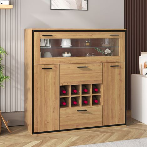 Aparador botellero vitrina con LED y doble puerta de natural HAVRYA (1/5)