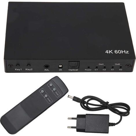 Commutateur HDMI 4K 60Hz 2x2 avec Splitter, HDR10, HDCP2.2, 1080P, 3D, Alimentation 100‑240V EU (1/5)