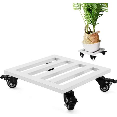 Support de roue de jardinière en métal carré 30 cm blanc support de roue robuste avec frein charge maximale 120 kg (1/3)