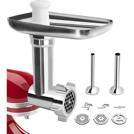 Hachoir à Viande de kitchenaid accessoires, Hachoir KitchenAid pour Robot Pâtissier, avec 3 Plaques de Broyage et 2 Tubes à Farcir pour de Hachoir Kitchenaid Artisan a Viande (1/5)