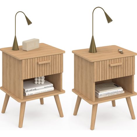 Idmarket – Lot de 2 tables de chevet JULIETTE 1 tiroir – Niche inférieure pour rangement – Panneaux de particules bois – Dimensions 40x34x50 cm