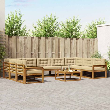 Outdoor-Sofagarnitur mit Kissen 10 pcs Natur und Beige