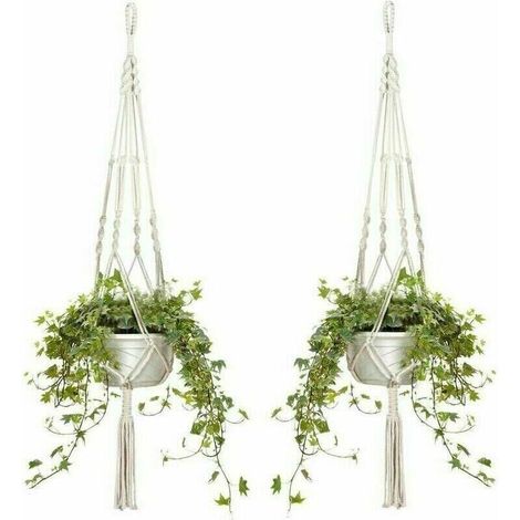Lot de 4 Paniers Suspendus en Macramé Corde de Coton Pot de Fleur Jardinière Paniers Suspendus pour Intérieur et Extérieur Plafond/Balcon/Mur Décoration, 105 cm, 4 Cordes, Blanc,Autre déco murale (1/5)