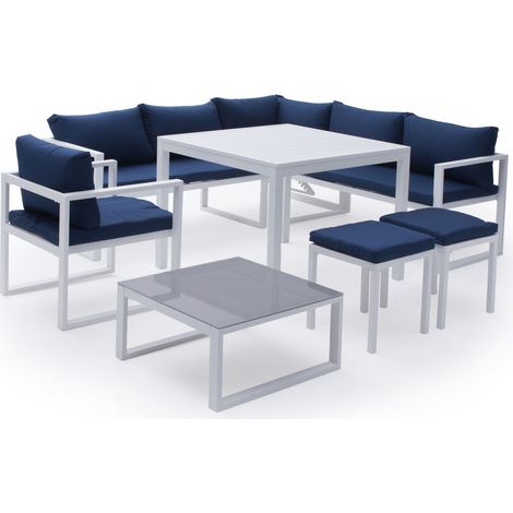 Conjunto de jardín ajustable IBIZA tela azul 7 plazasaluminio blanco (1/5)